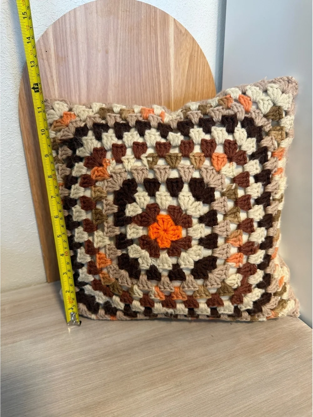 Handmade Crochet Granny Square Throw Pillow Cover with Insert